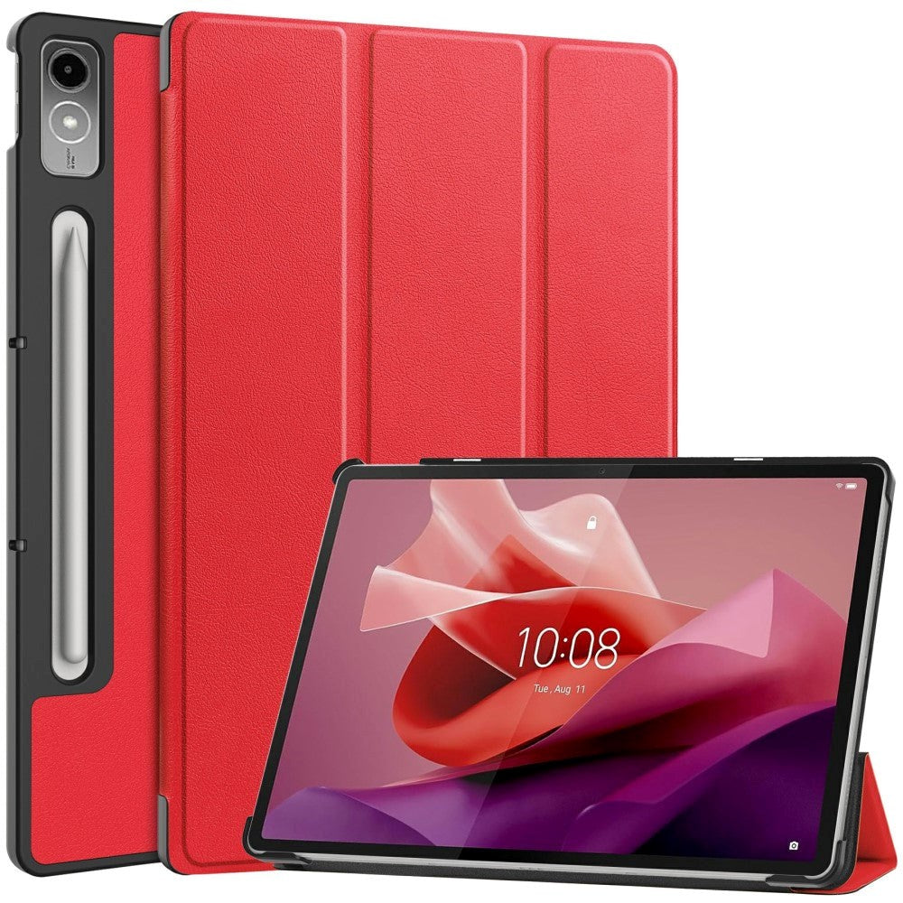 Lenovo Tab P12 Magnetisk Tri-Fold Konstläder Fodral med Stativfunktion - Röd