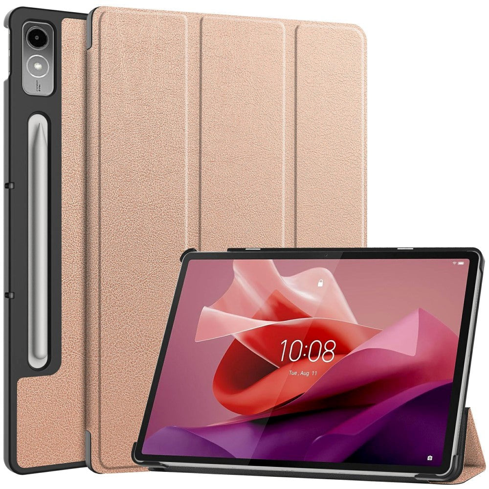 Lenovo Tab P12 Magnetisk Tri-Fold Konstläder Fodral med Stativfunktion - Rose Guld