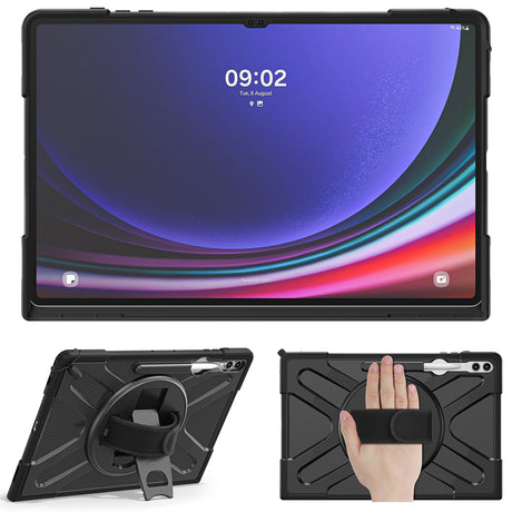 EIDERWOOD Samsung Galaxy Tab S10 Ultra X920 / S8 Ultra X900 X906 / Tab S9 Ultra X910 Stötsäkert Skal med Handtag & Kickstand - Svart