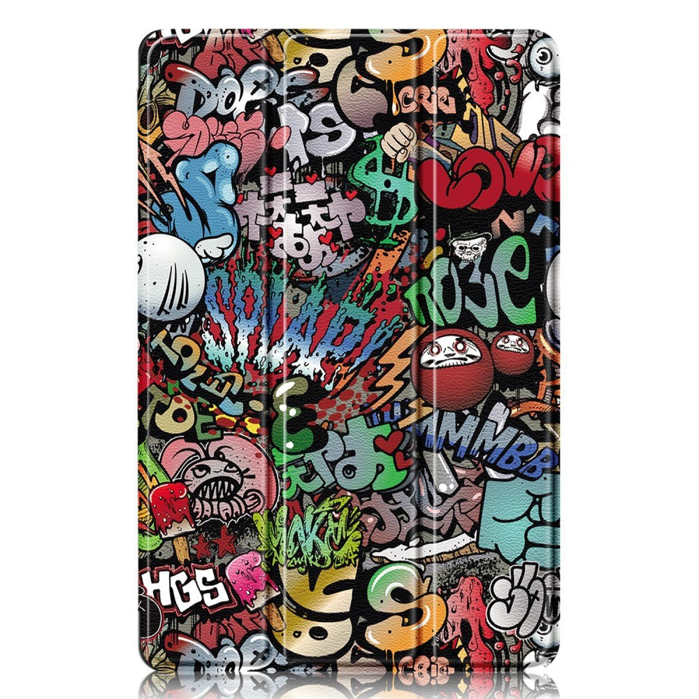 Lenovo Tab P12 Tri-Fold Konstläder Fodral med Pennhållare - Graffiti