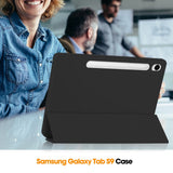 Samsung Galaxy Tab S9 FE Magnetisk Tri-Fold Konstläder Fodral med Stativfunktion - Svart