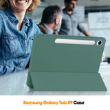 Samsung Galaxy Tab S9 FE Magnetisk Tri-Fold Konstläder Fodral med Stativfunktion - Grön