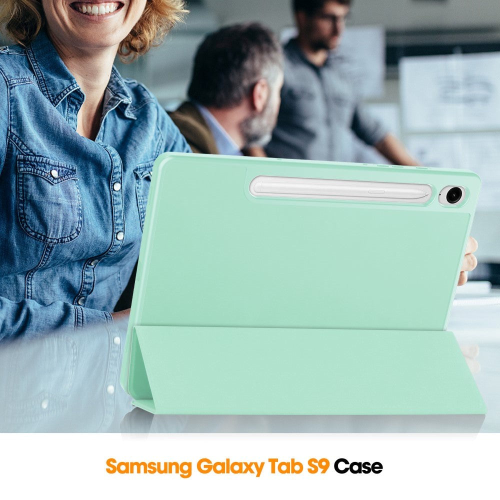 Samsung Galaxy Tab S9 FE Magnetisk Tri-Fold Konstläder Fodral med Stativfunktion - Mintgrön