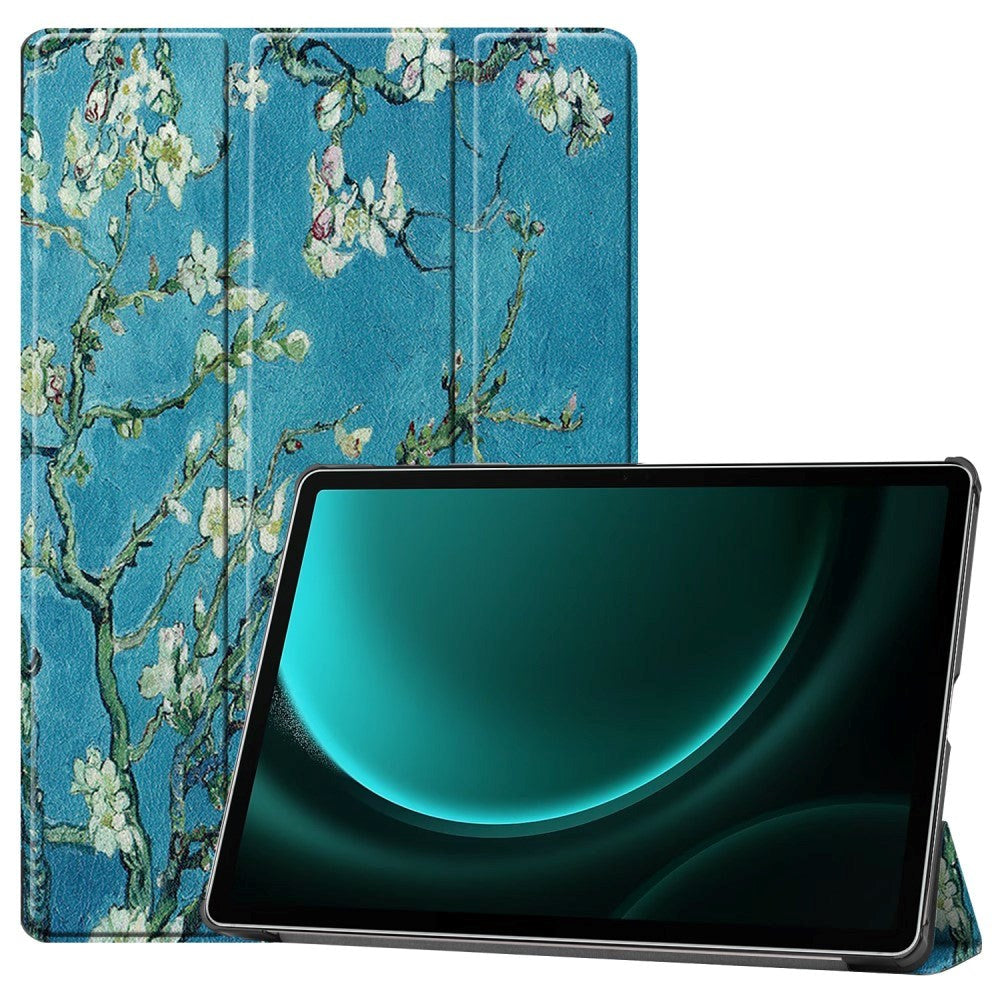 Samsung Galaxy Tab S9 FE+ (Plus) Tri-Fold Konstläder Fodral med Pennhållare - Blomma Grenar