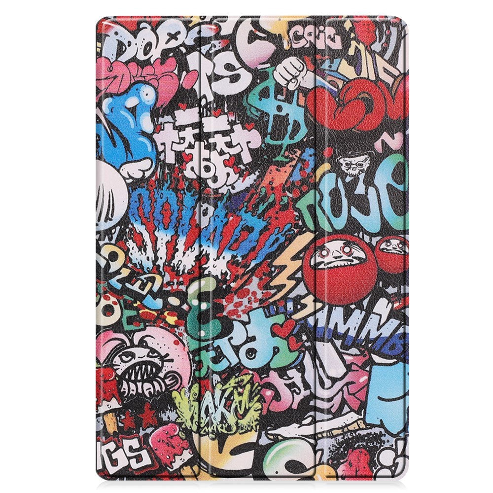 Samsung Galaxy Tab S9 FE+ (Plus) Tri-Fold Konstläder Fodral med Pennhållare - Graffiti