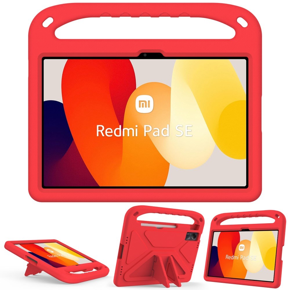 EIDERWOOD Xiaomi Redmi Pad SE Anti-Drop Tablett Skal med Handtag och Stativfunktion - Röd