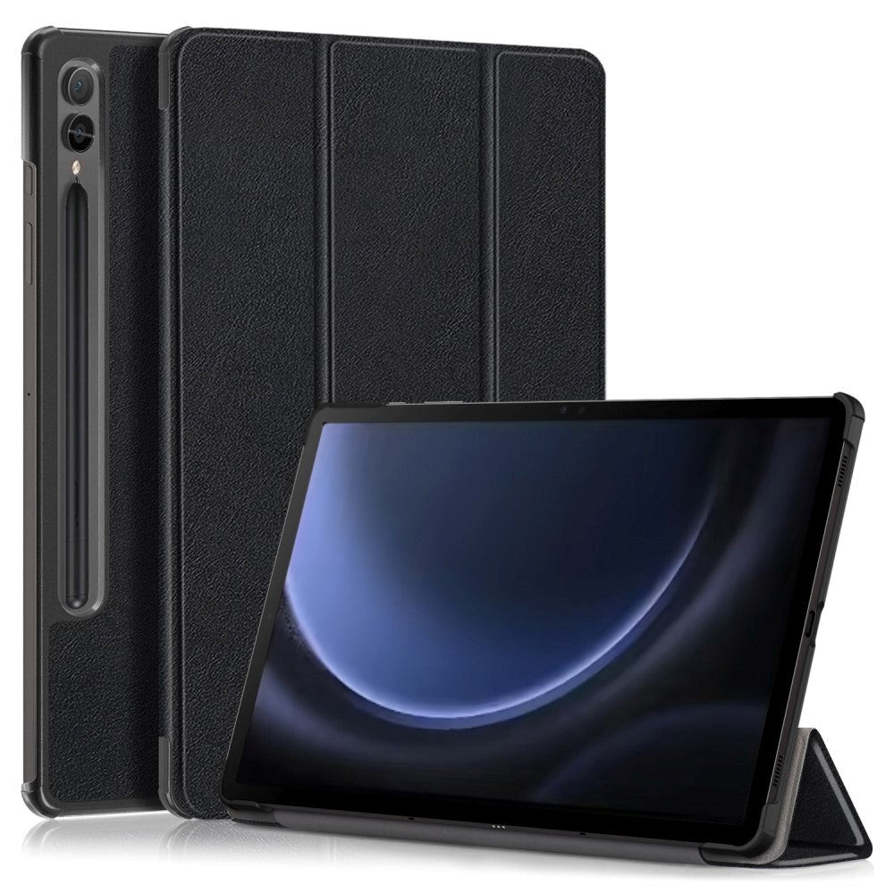 Samsung Galaxy Tab S9 FE+ (Plus) Tri-Fold Läder Fodral med Stativfunktion - Svart