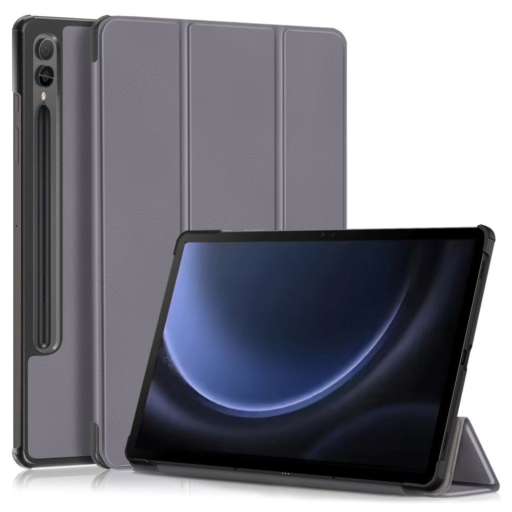 Samsung Galaxy Tab S9 FE+ (Plus) Tri-Fold Läder Fodral med Stativfunktion - Grå