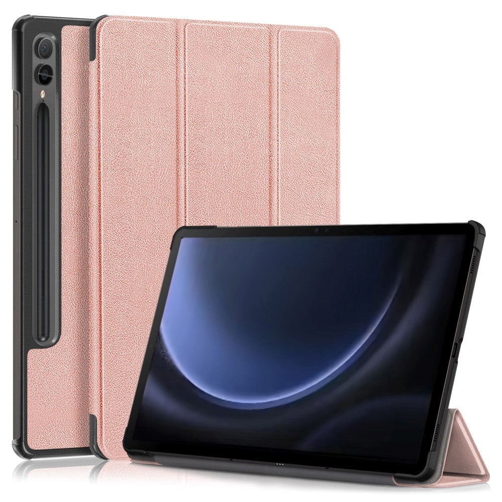 Samsung Galaxy Tab S9 FE+ (Plus) Tri-Fold Läder Fodral med Stativfunktion - Rose Gold