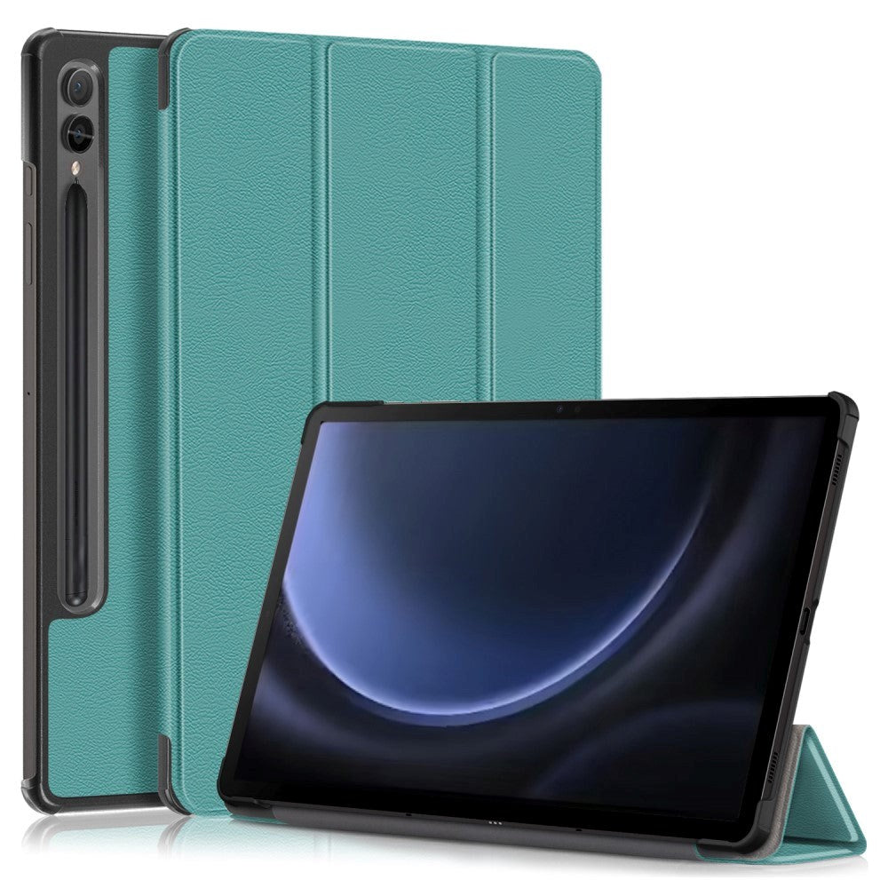 Samsung Galaxy Tab S9 FE+ (Plus) Tri-Fold Läder Fodral med Stativfunktion - Grön