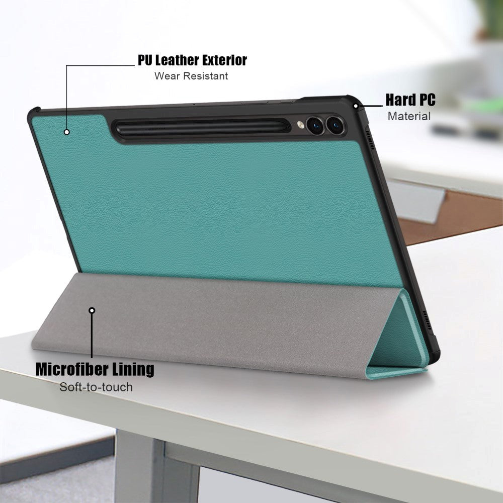 Samsung Galaxy Tab S9 FE+ (Plus) Tri-Fold Läder Fodral med Stativfunktion - Grön