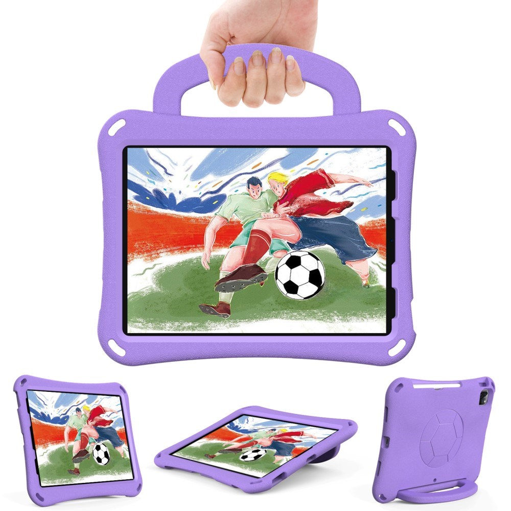 EIDERWOOD iPad Air 10.9" (2022 / 2020) / Pro 11" (2024-2018) Barnskal - Fotboll - Stativ & Handtag - Lila