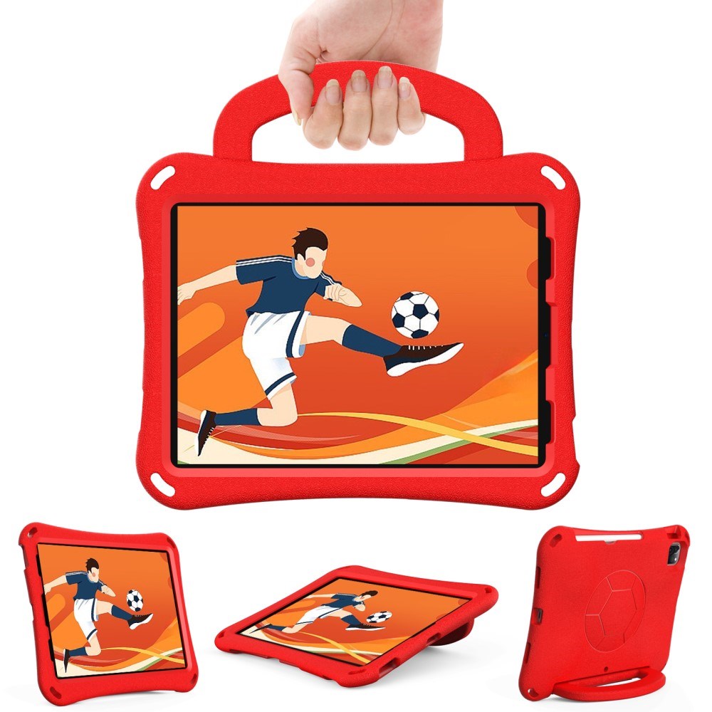 EIDERWOOD iPad Air 10.9" (2022 / 2020) / Pro 11" (2024-2018) Barnskal - Fotboll - Stativ & Handtag - Röd