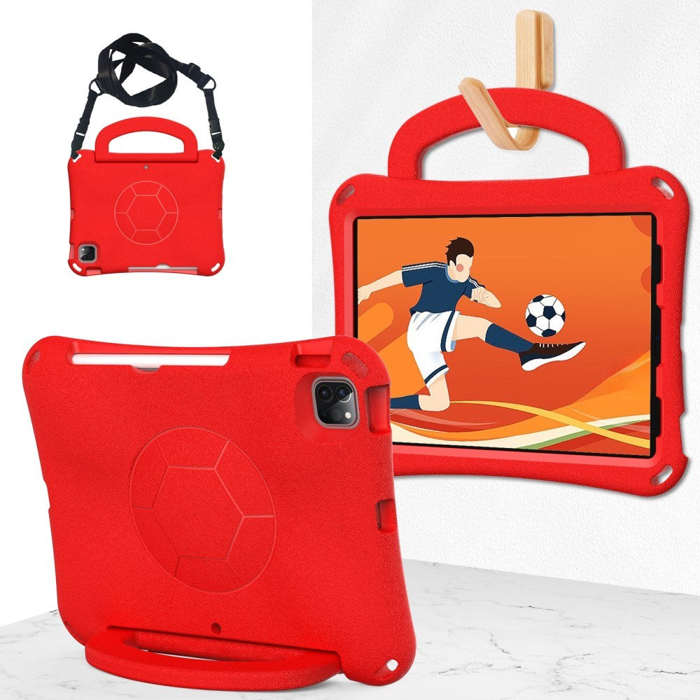 EIDERWOOD iPad Air 10.9" (2022 / 2020) / Pro 11" (2024-2018) Barnskal - Fotboll - Stativ & Handtag - Röd