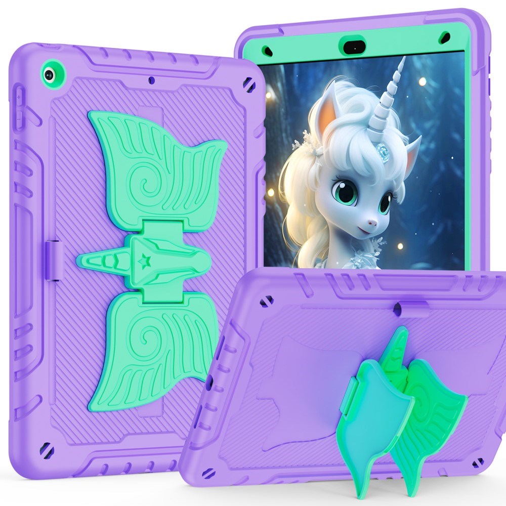 EIDERWOOD iPad 10,2" (2021 / 2020 / 2019) Unicorn Kickstand Barnskal - Lila / Grön