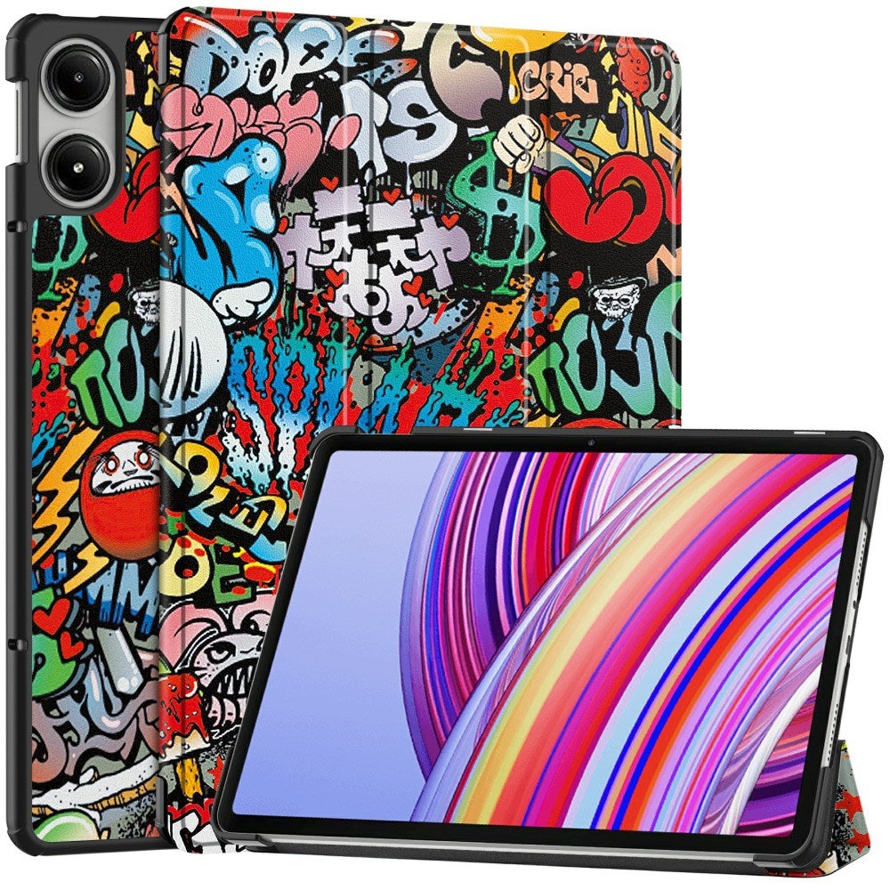 EDIERWOOD Xiaomi Redmi Pad Pro Tri-Fold Konstläder Fodral med Sleep-Wake Funktion - Graffiti