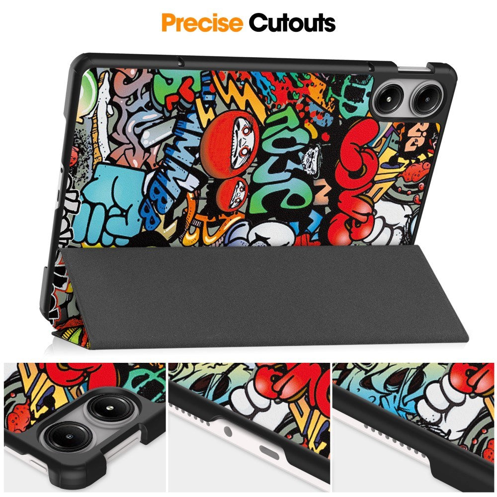 EDIERWOOD Xiaomi Redmi Pad Pro Tri-Fold Konstläder Fodral med Sleep-Wake Funktion - Graffiti