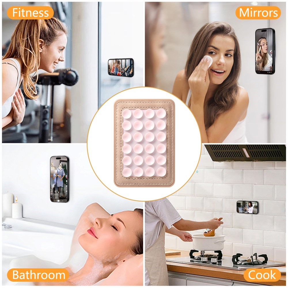 Silikon Sugkopp Mobilhållare med Konstläder – MagSafe Kompatibel – Rosa