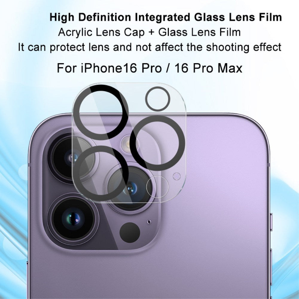 IMAK iPhone 16 Pro / 16 Pro Max Härdat Kameralins Skyddsglas - Genomskinlig / Svart