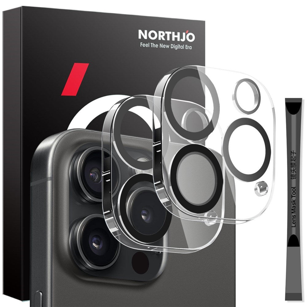 NORTHJO iPhone 16 Pro / 16 Pro Max Härdat Kameralinsglas - 2 st. - Genomskinlig / Svart Kant