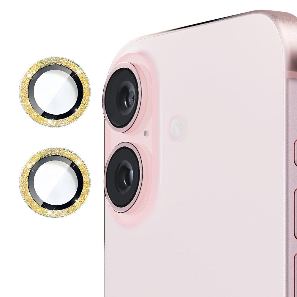 Kameralinsskydd med Rhinestone för iPhone 16 / 16 Plus - Guld