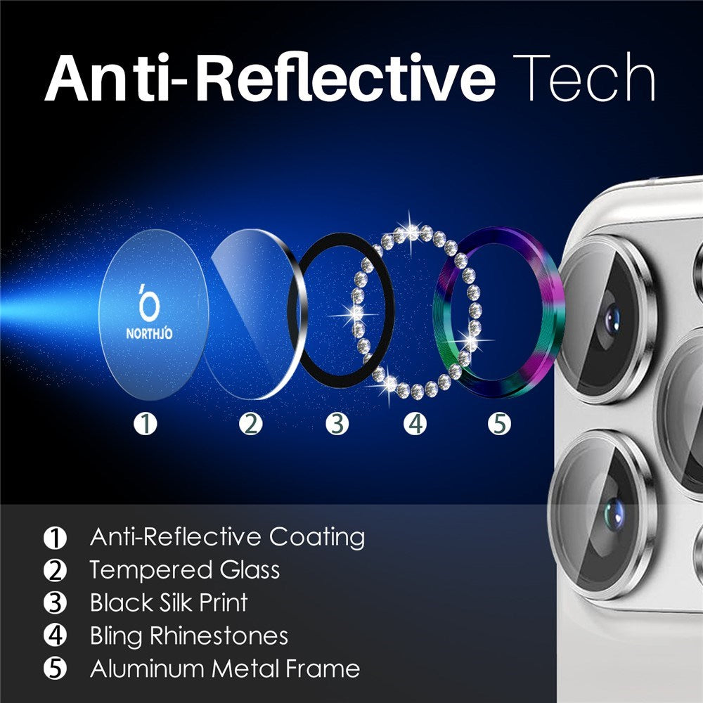NORTHJO iPhone 16 Pro / 16 Pro Max Kameralinsskydd - Strassstenar - Mång