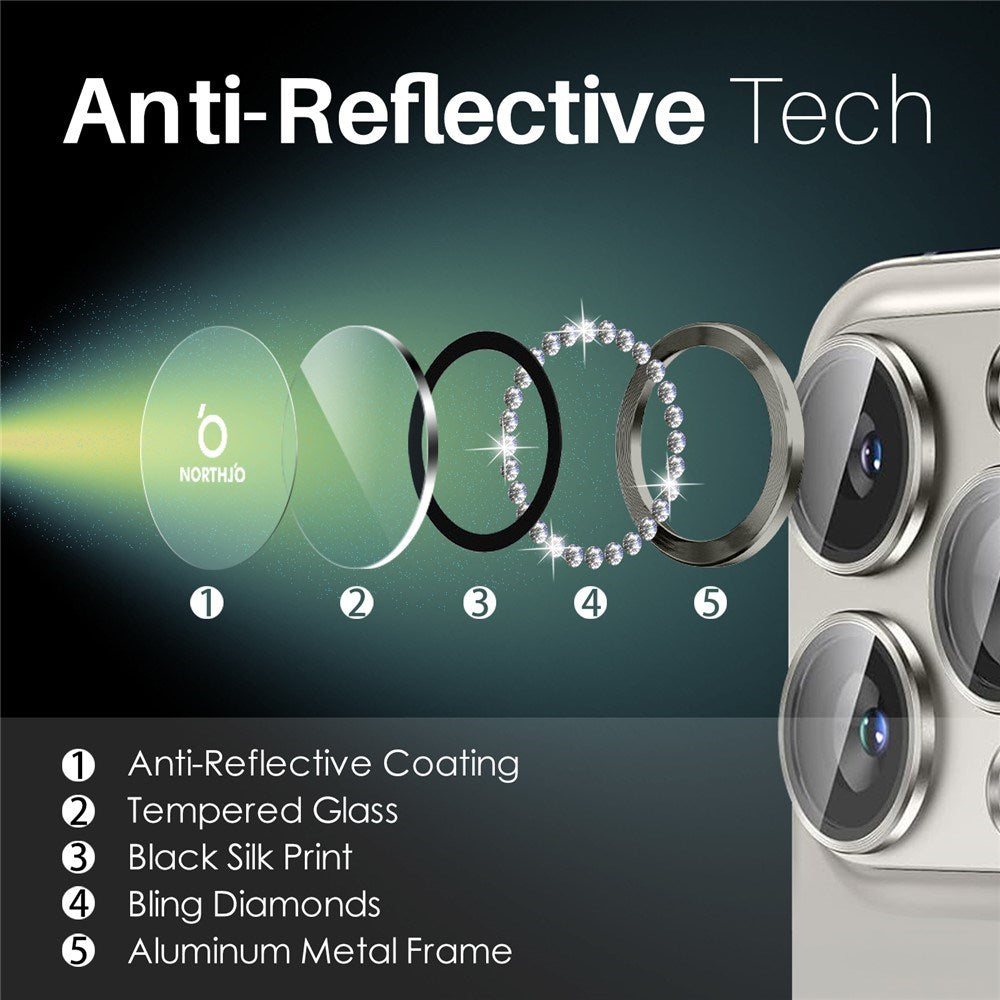 NORTHJO iPhone 16 Pro / 16 Pro Max Kameralinsskydd - Strassstenar - Beige