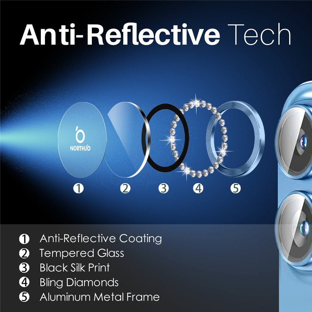 NORTHJO iPhone 16 / 16 Plus Kameralinsskydd - Strassstenar - Blå