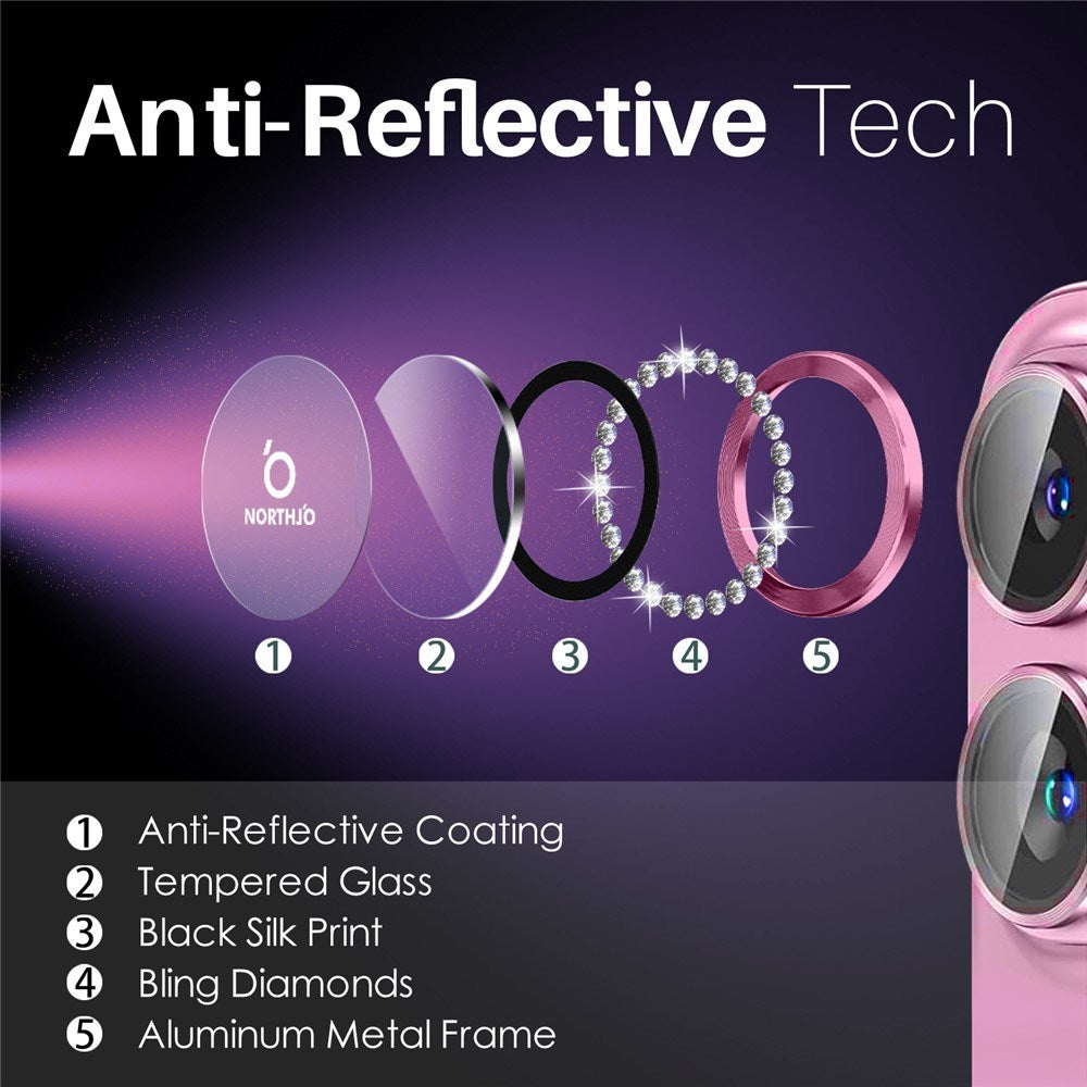 NORTHJO iPhone 16 / 16 Plus Kameralinsskydd - Strassstenar - Rosa