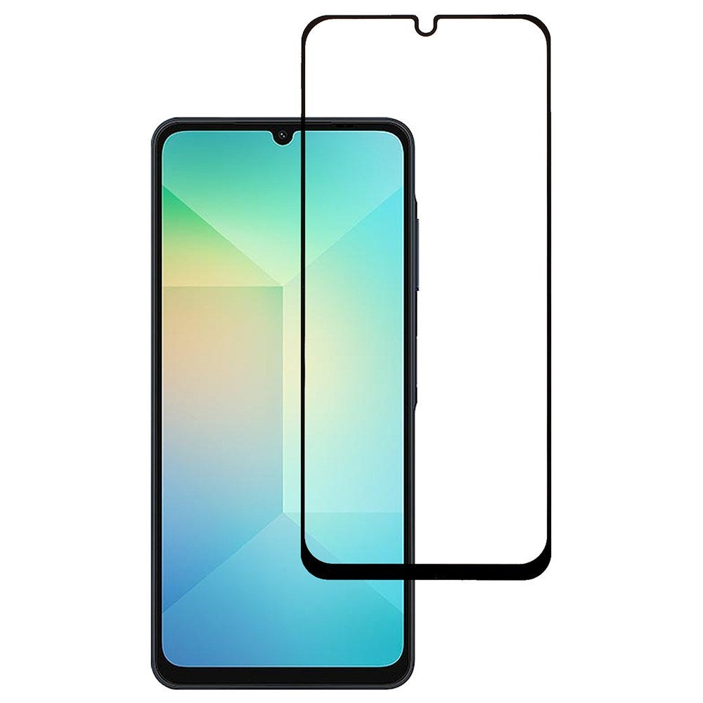 Samsung Galaxy A06 härdat glas - Full Fit skärmskydd - Genomskinlig / svart kant