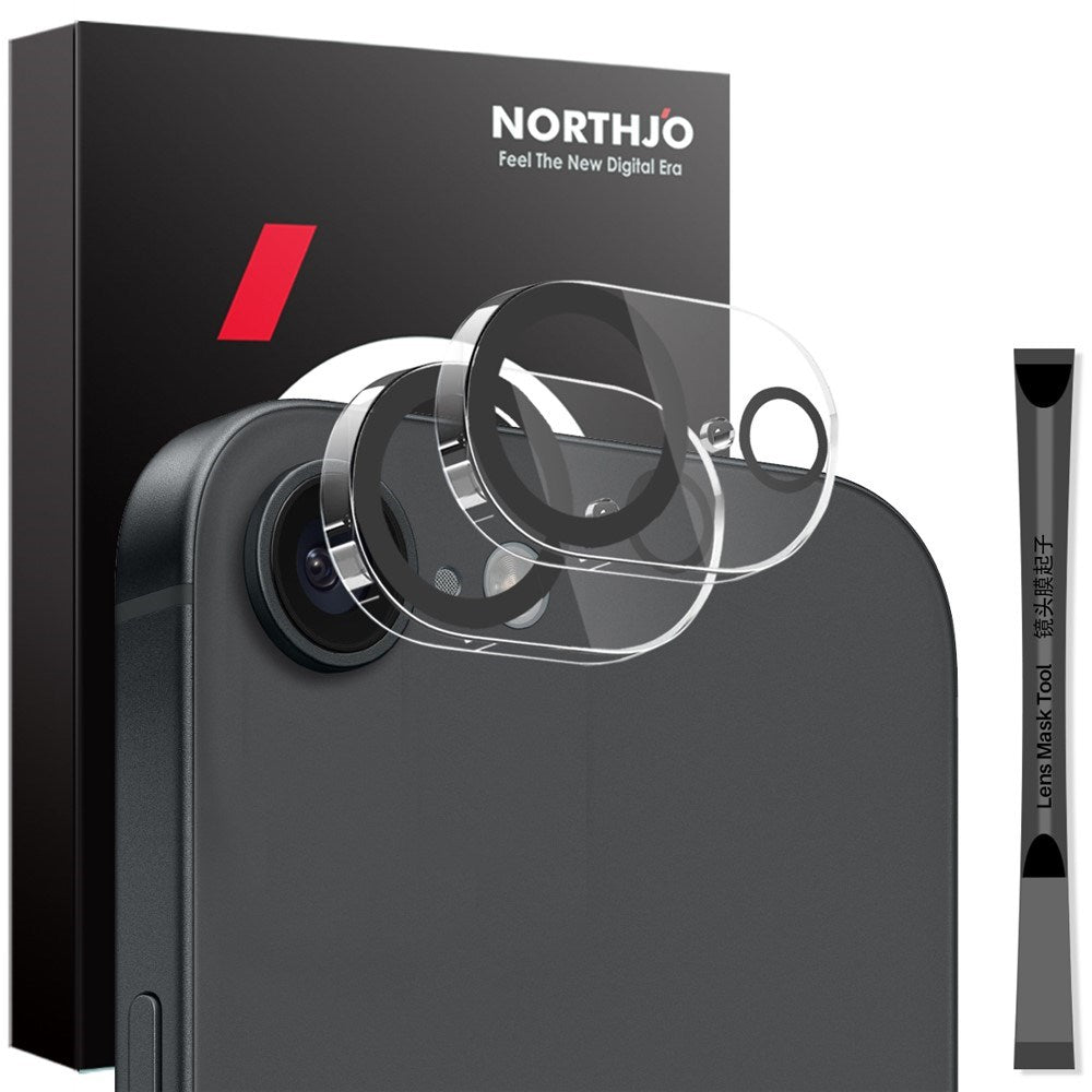 NORTHJO iPhone 16e Härdat Kameralinsglas - 2 st. - Genomskinlig / Svart Kant