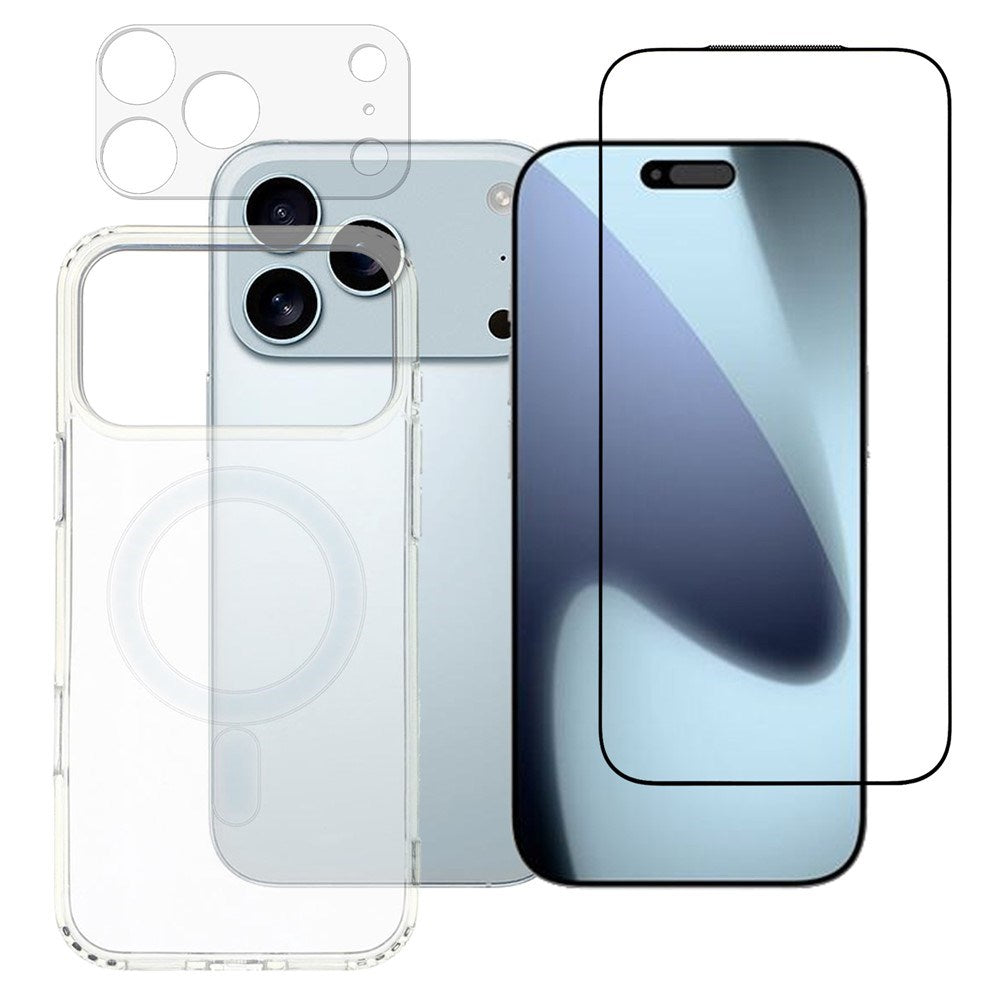 iPhone 17 Pro - 360° Skyddsset m. Skärmskydd | MagSafe Skal | Kameralinsskydd - Genomskinlig / Svart Kant