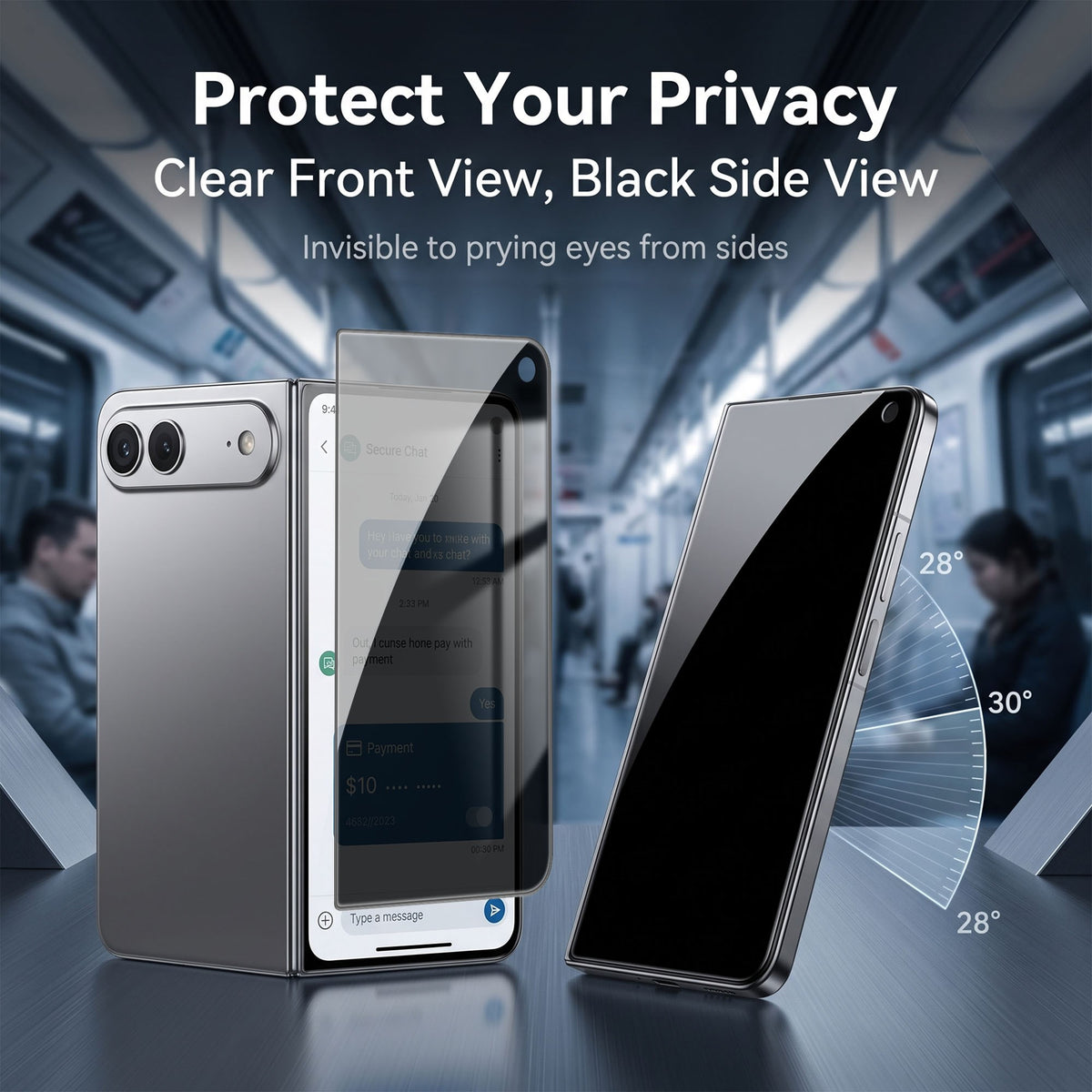 iPhone Fold Skärmskydd i Aluminium-Silicium Glas - Privacy Funktion - Genomskinlig / Svart Kant