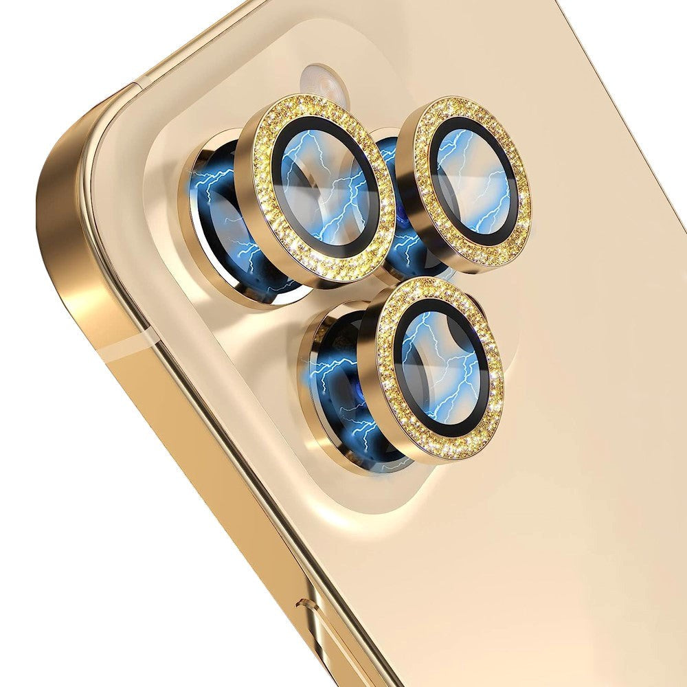 iPhone 13 Pro / 13 Pro Max Kameraskydd med Rhinsten - Guld