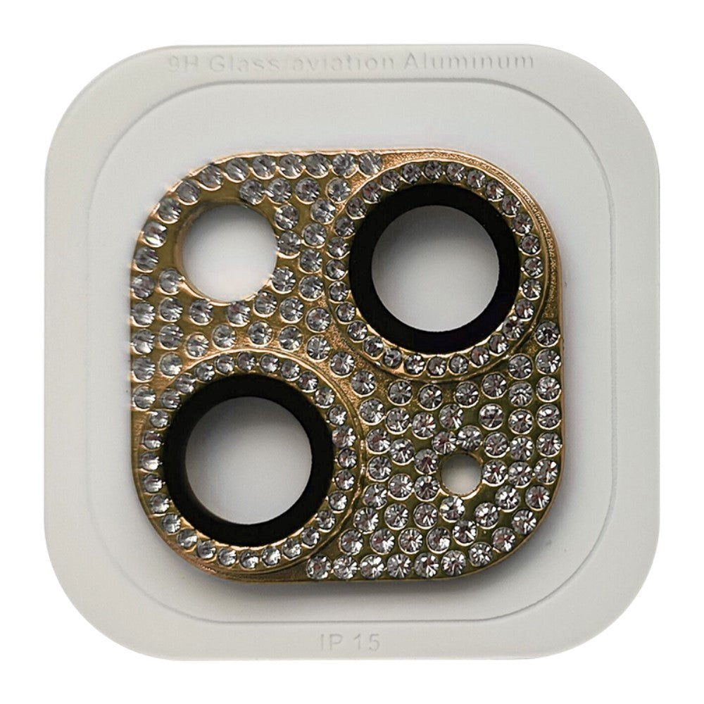 iPhone 15 / 15 Plus Kameralinsskydd med Rhinestone - Guld