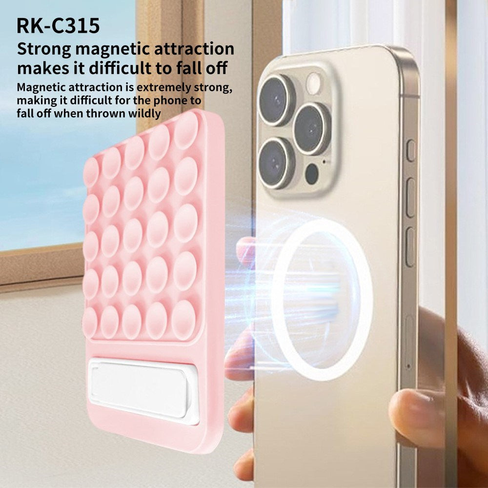 Magnetisk Silikon Sugkopp m. Kickstand - Rosa