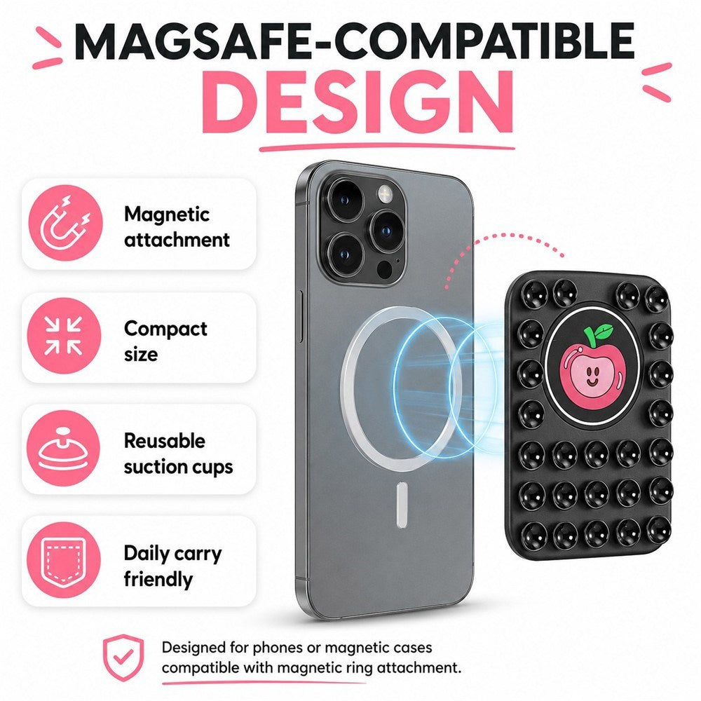 Silikon Sugkopp Mobilhållare m. Äpple - MagSafe Kompatibel - Rosa