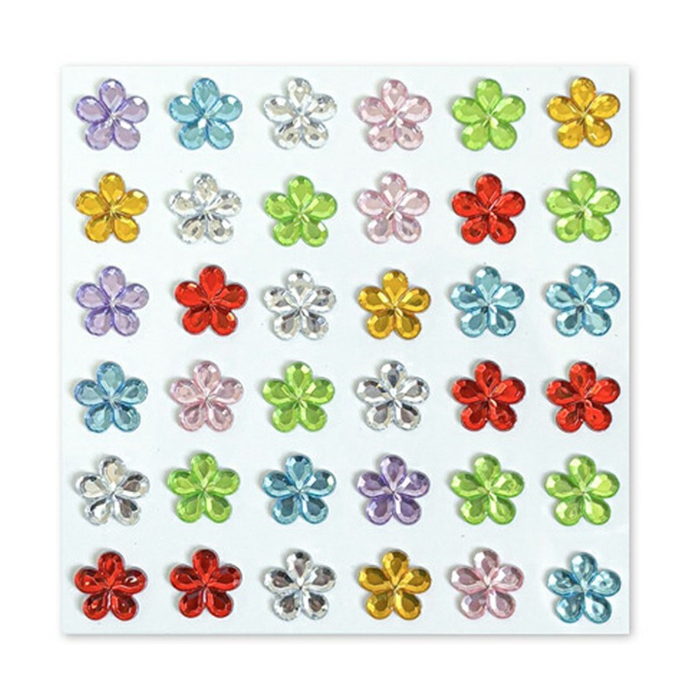 Flerfärgade Självhäftande Kristall 3D Stickers - 36 st - Blommor