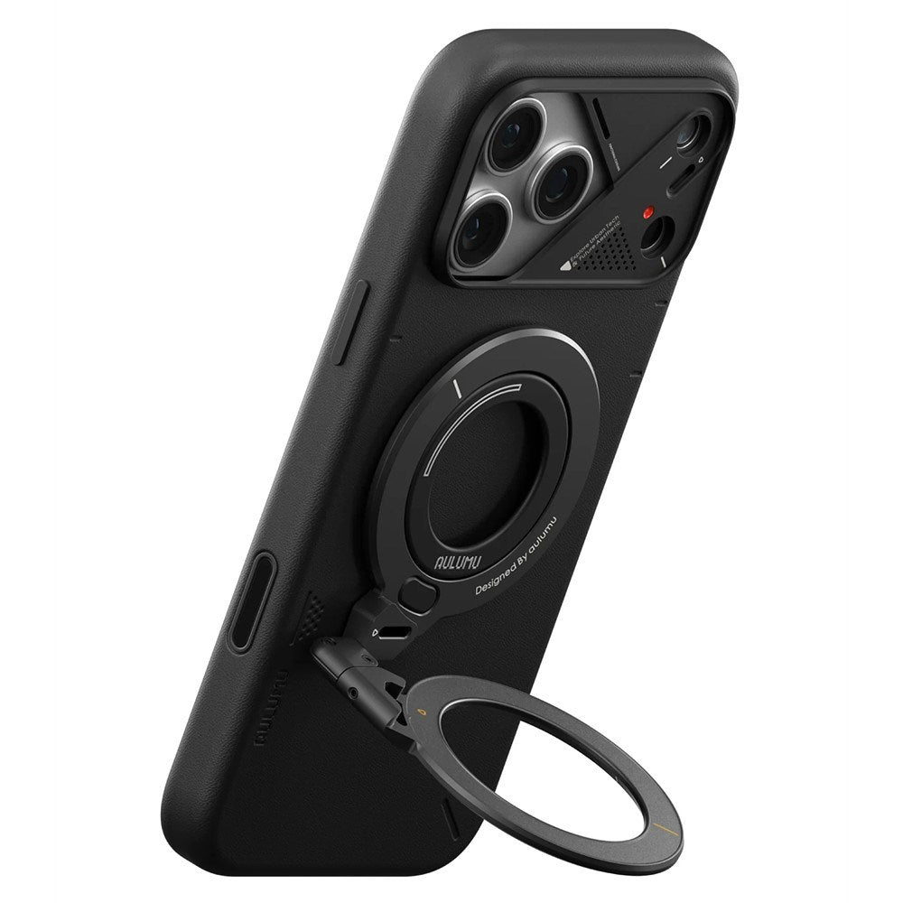 AULUMU 2-i-1 Magnetisk Fingerring / Mobilt Stativ - 360° Roterbar - MagSafe Kompatibel - Svart