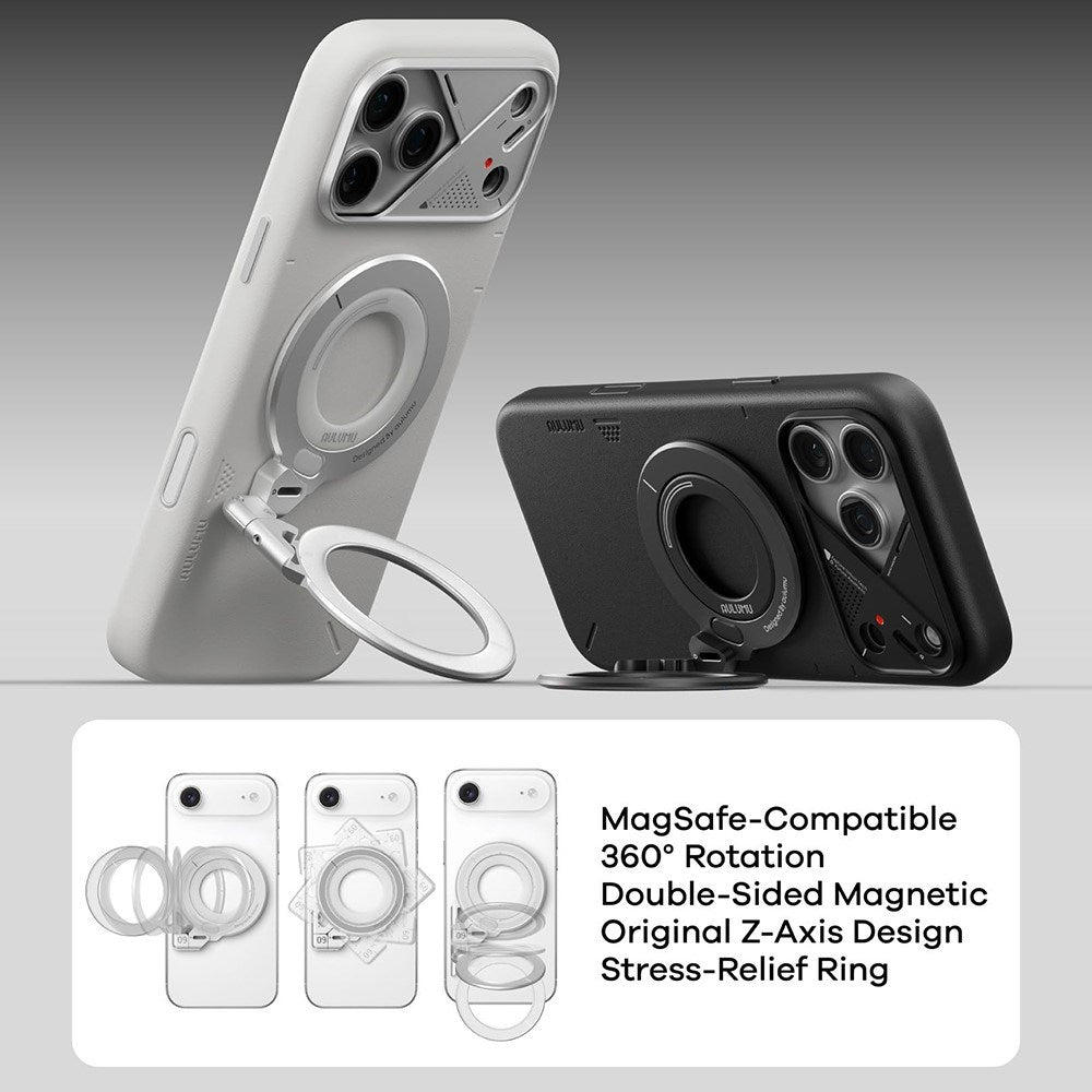 AULUMU 2-i-1 Magnetisk Fingerring / Mobilt Stativ - 360° Roterbar - MagSafe Kompatibel - Silver