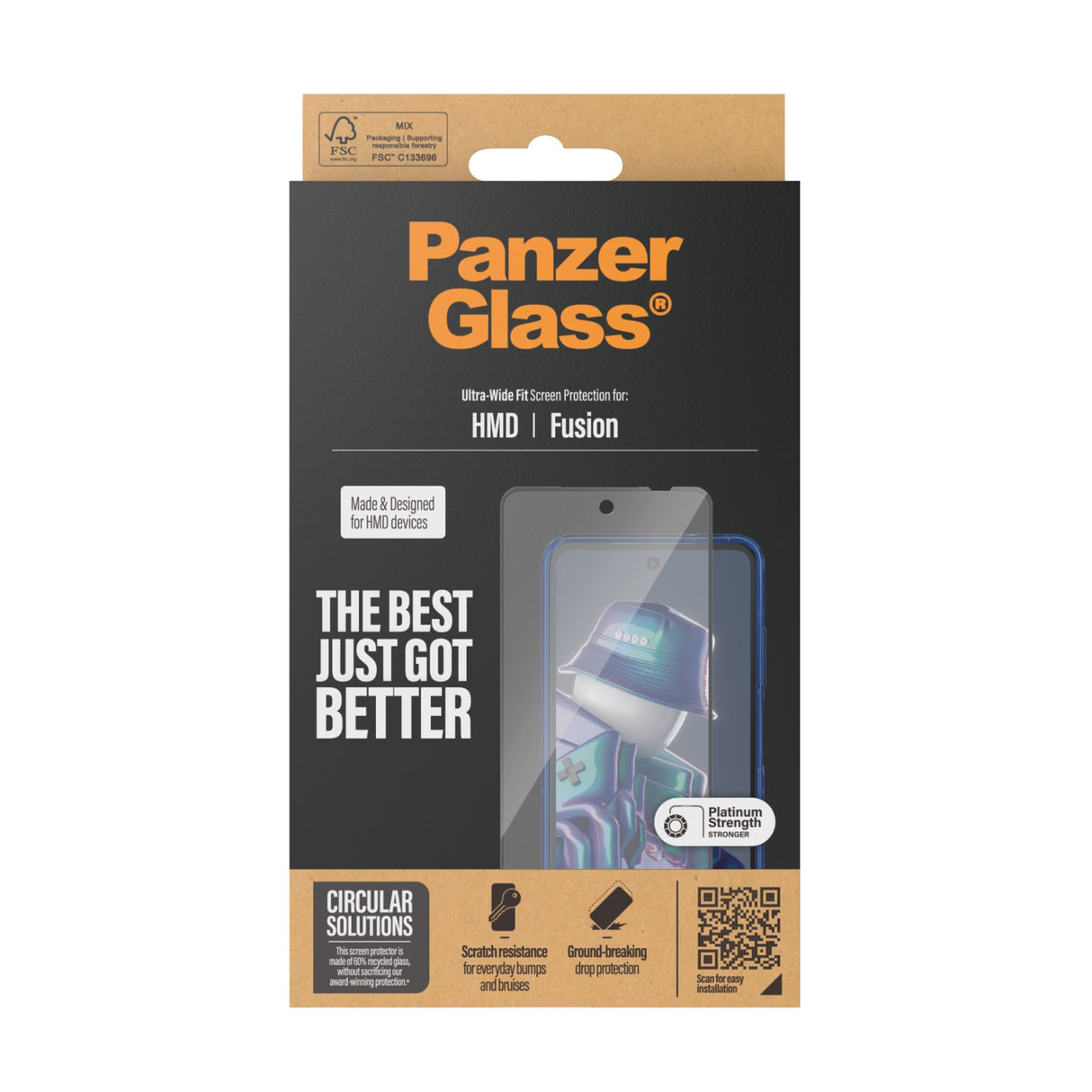 HMD Fusion - PanzerGlass Ultra-Wide Fit Skärmskyddsglas - Transparent/Svart Kant