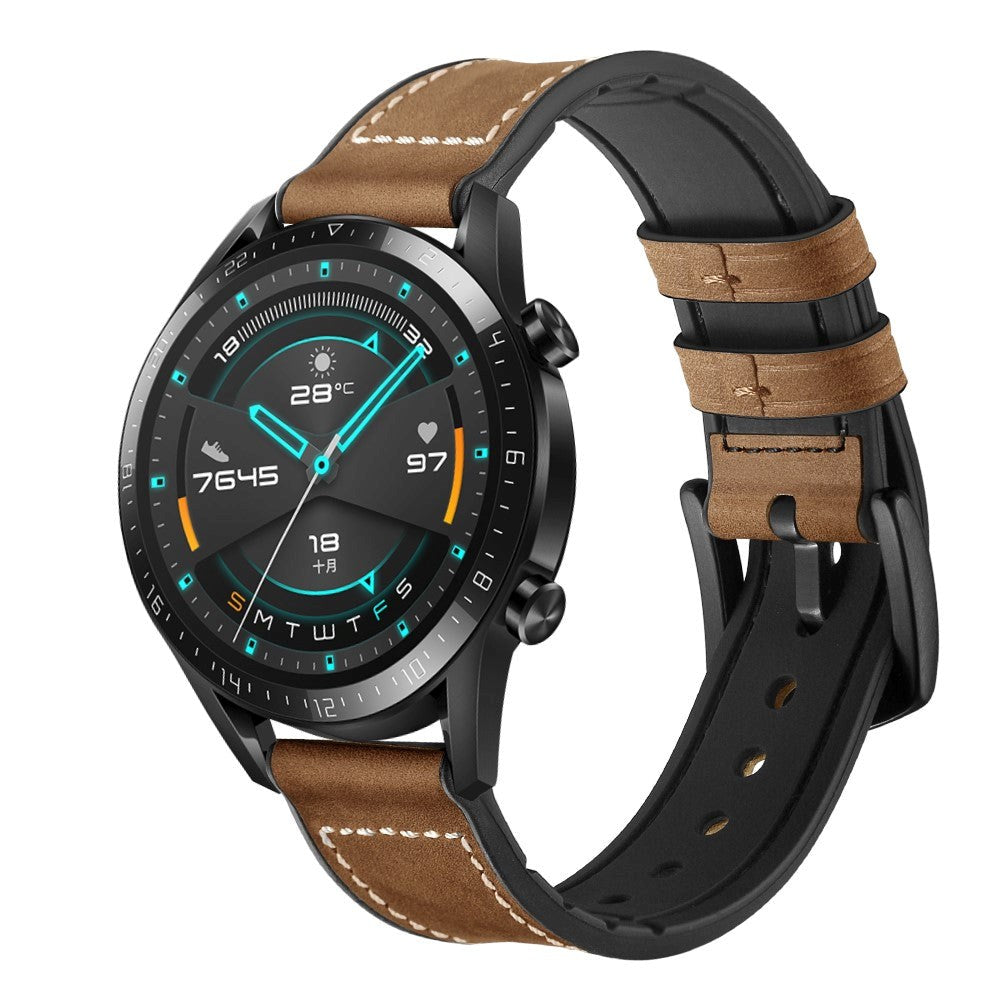 Smartwatch Universell (22 mm) läderrem - Mörkbrun / Svart