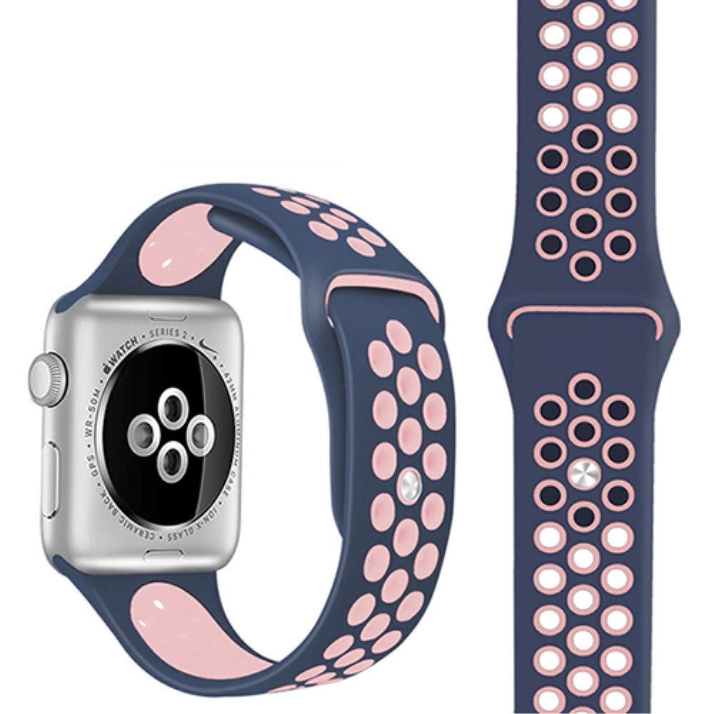 Apple Watch (38/40/SE/41/42mm) Tvåfärgad Rem Silikon - Mörkblå / Rosa