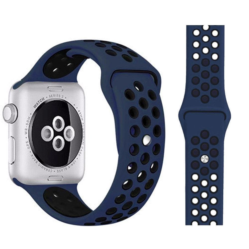 Apple Watch (38/40/SE/41/42mm) Tvåfärgad Rem Silikon - Mörkblå / Svart