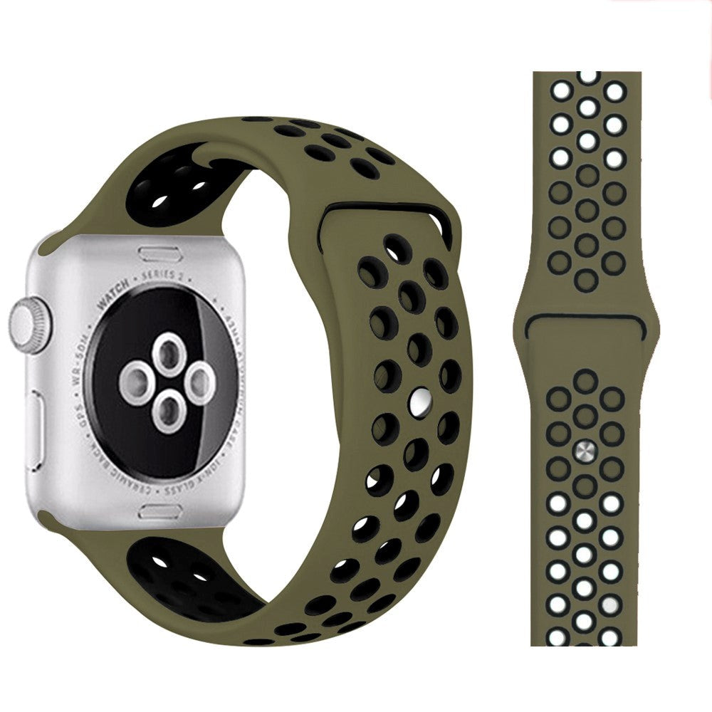 Apple Watch (38/40/SE/41/42mm) Tvåfärgad Rem Silikon - Olivgrön / Svart