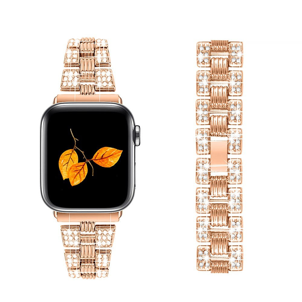 Apple Watch (42/44/SE/45/46/49mm) Rem med Strass - Rött Guld