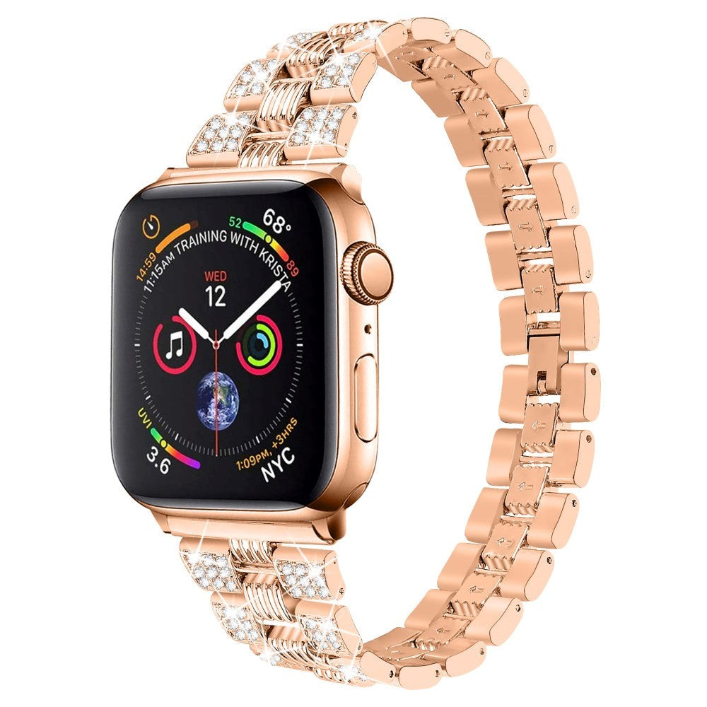 Apple Watch (42/44/SE/45/46/49mm) Rem med Strass - Rött Guld