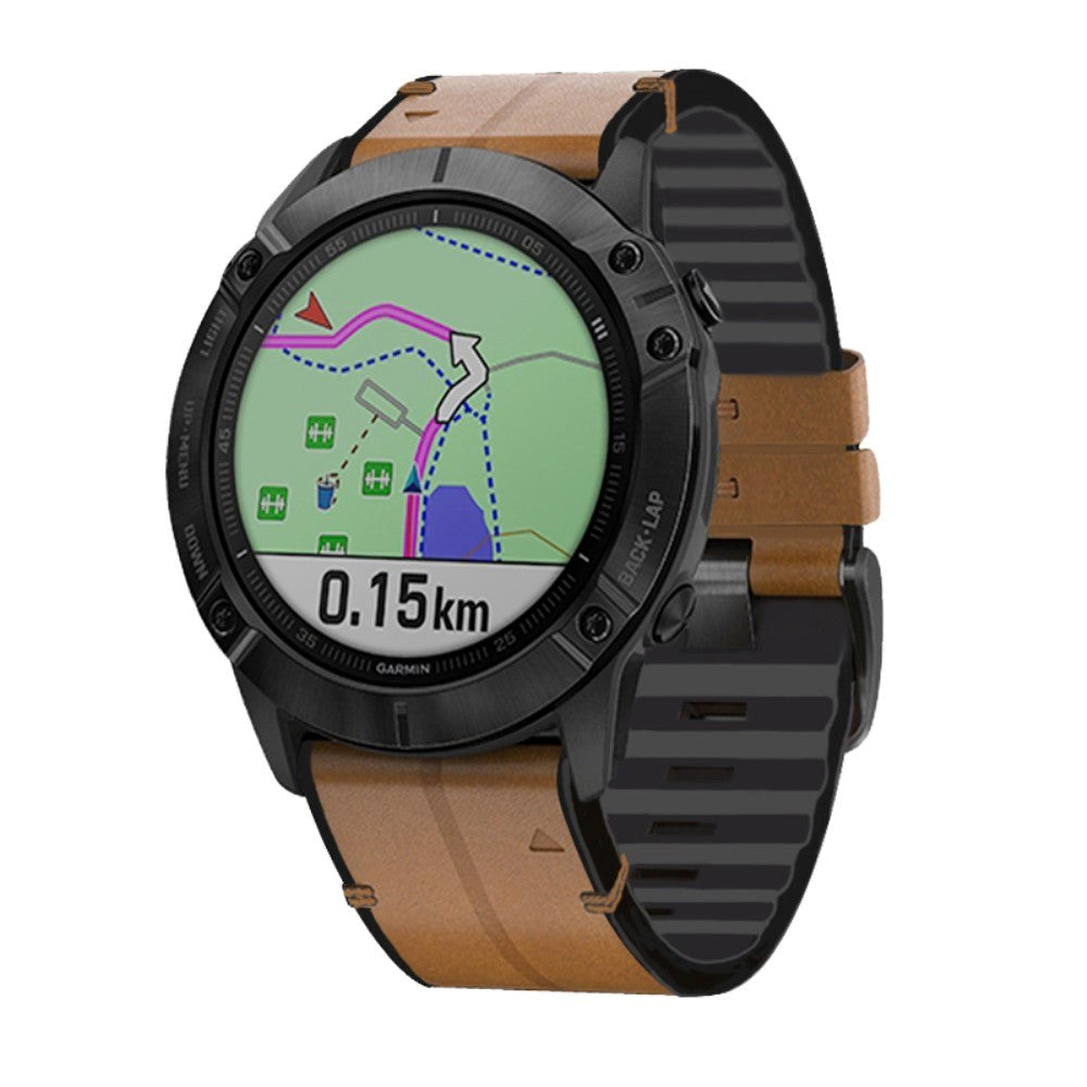 Universal Garmin 22mm QuickFit läder & silikonrem - Ljusbrun