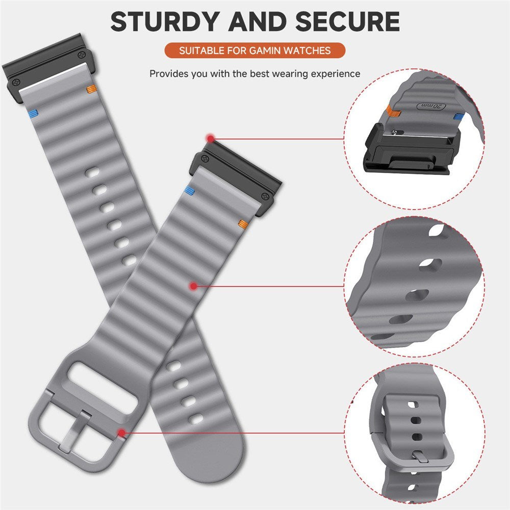 Universal Garmin 22mm QuickFit EIDERWOOD Wavy Silikon Armband - Grå