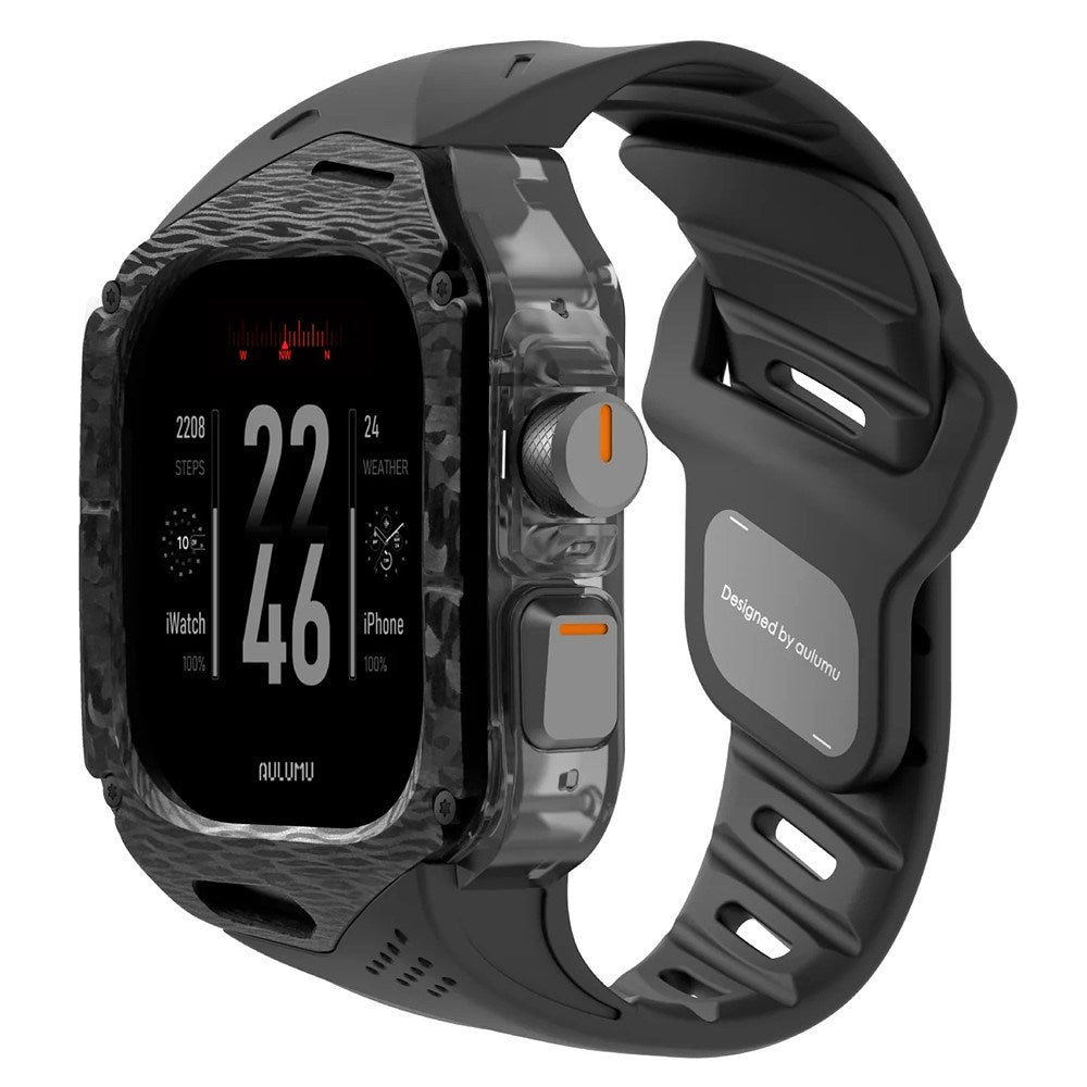 Apple Watch Ultra 4 / 3 / 2 / 1 (49mm) AULUMU Armband m. Inbyggt Plast Skal - Svart